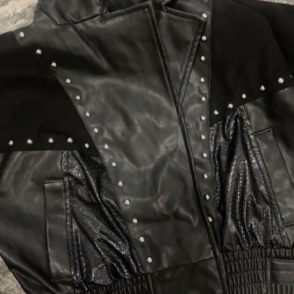 Bershka Black Leather Jacket with Studded Accents - Picture 3 of 5